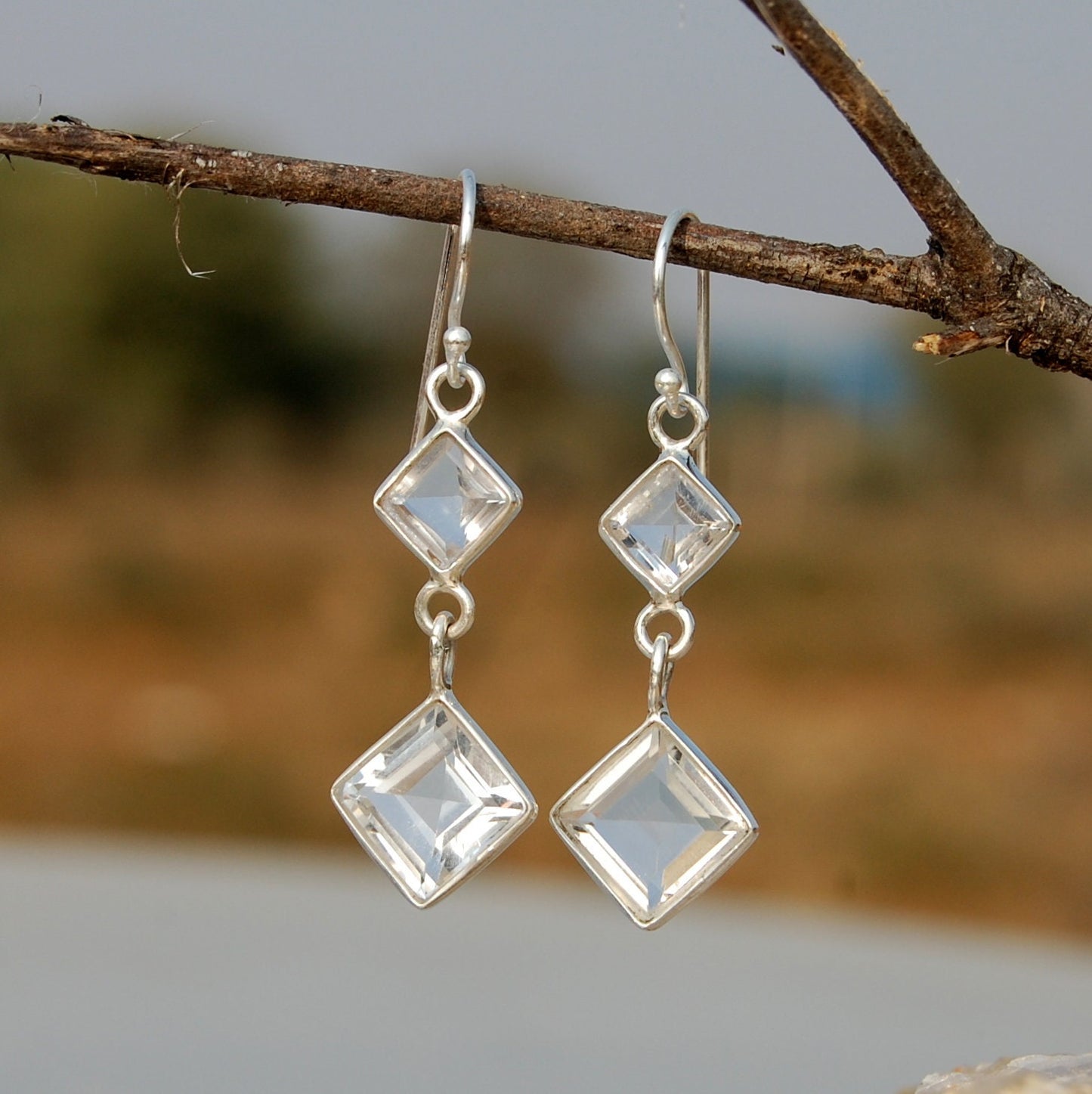 White Topaz Dangle Earrings