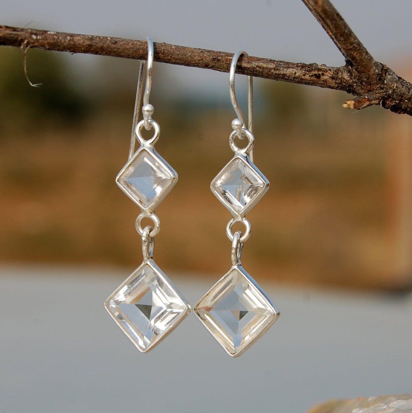 White Topaz Dangle Earrings