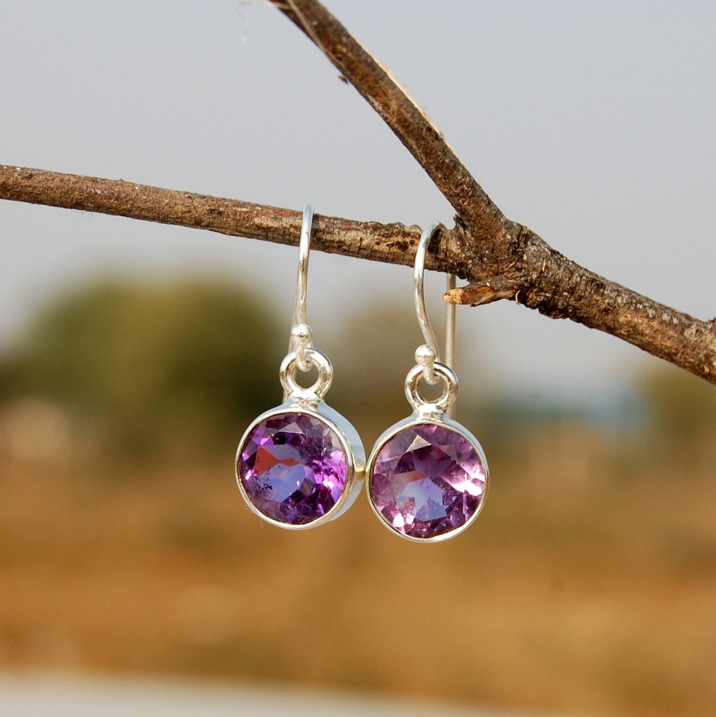 Amethyst Round Cut Earrings