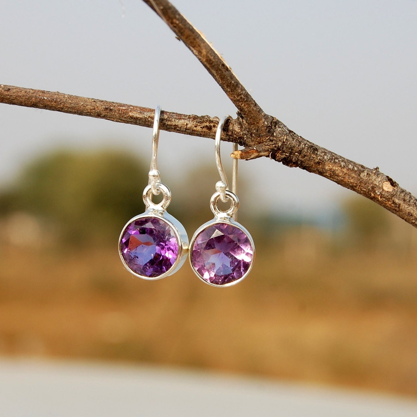 Amethyst Round Cut Earrings