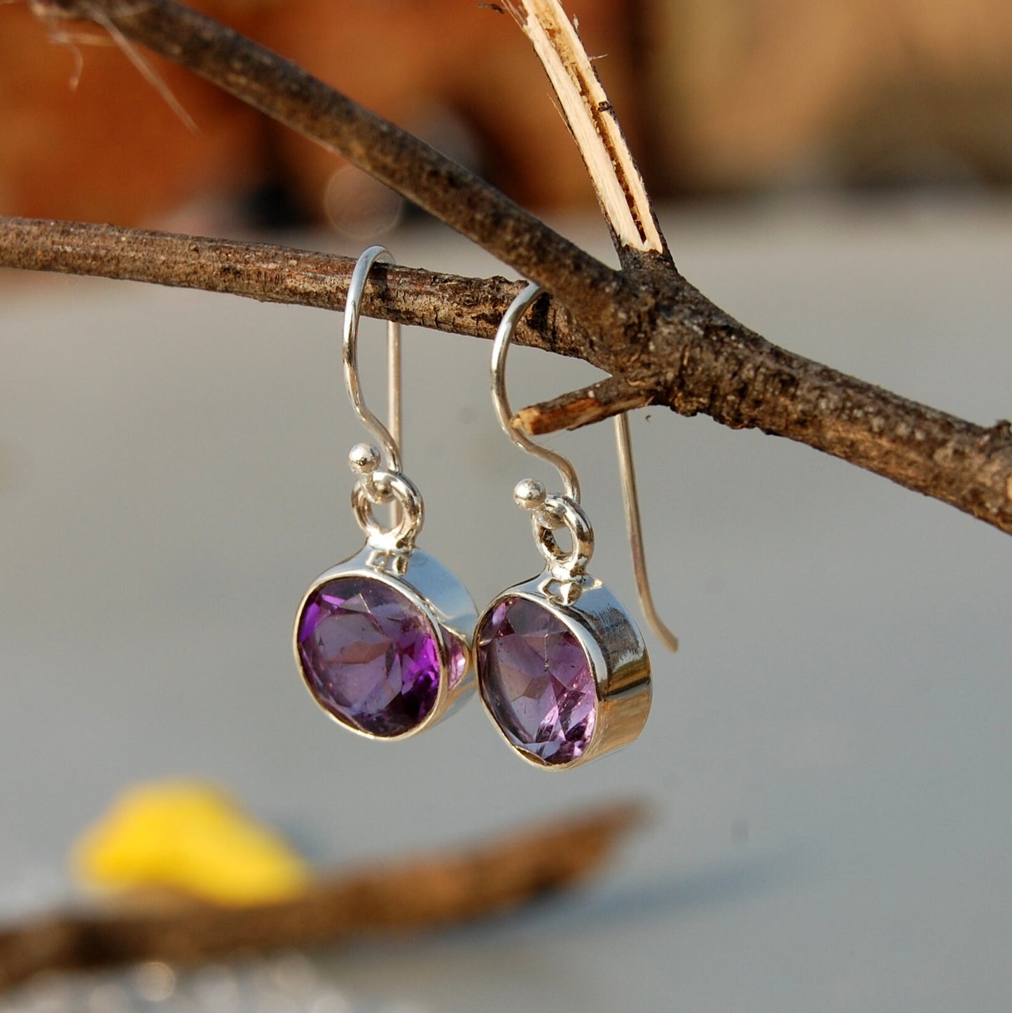 Amethyst Round Cut Earrings