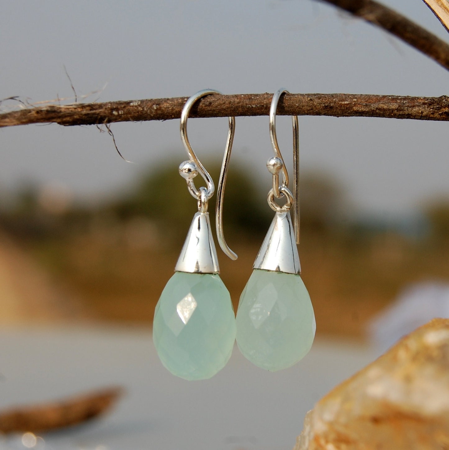 Aqua Chalcedony Drop Earrings
