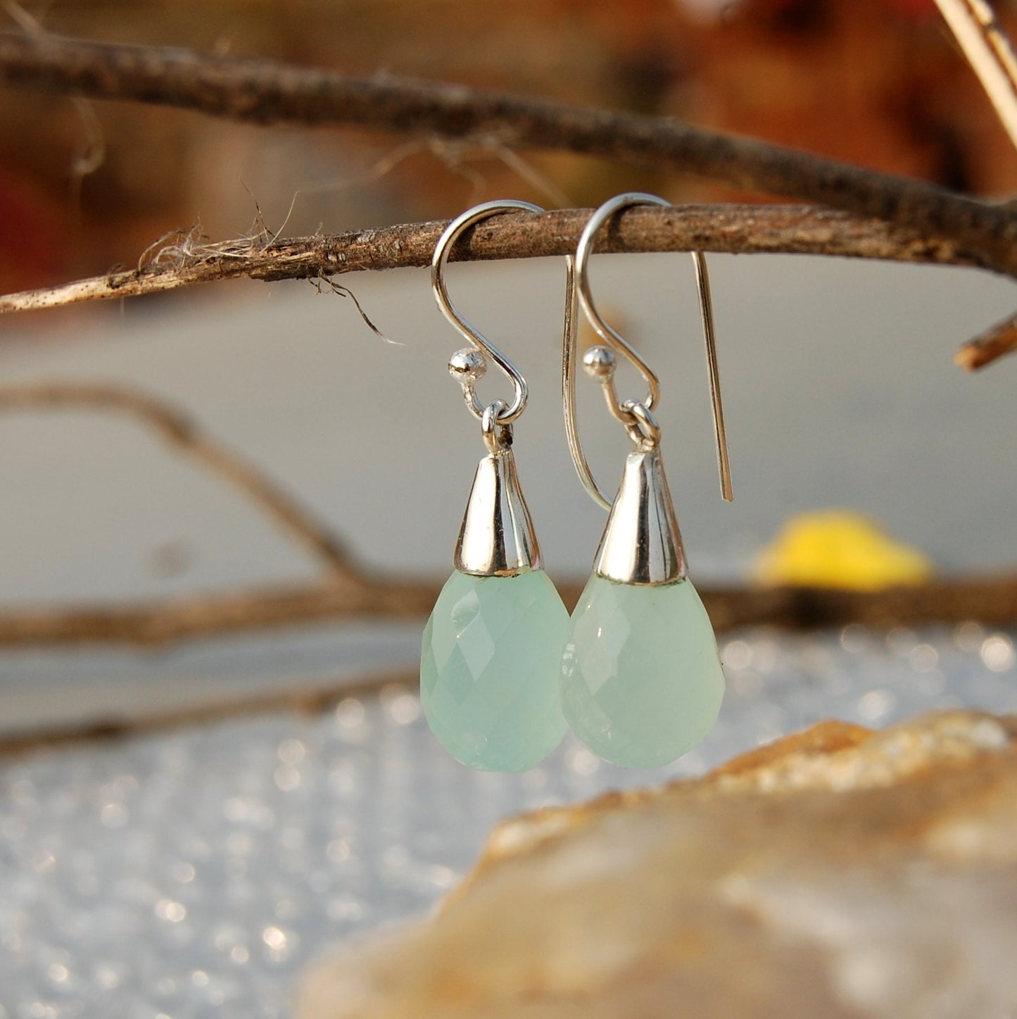 Aqua Chalcedony Drop Earrings