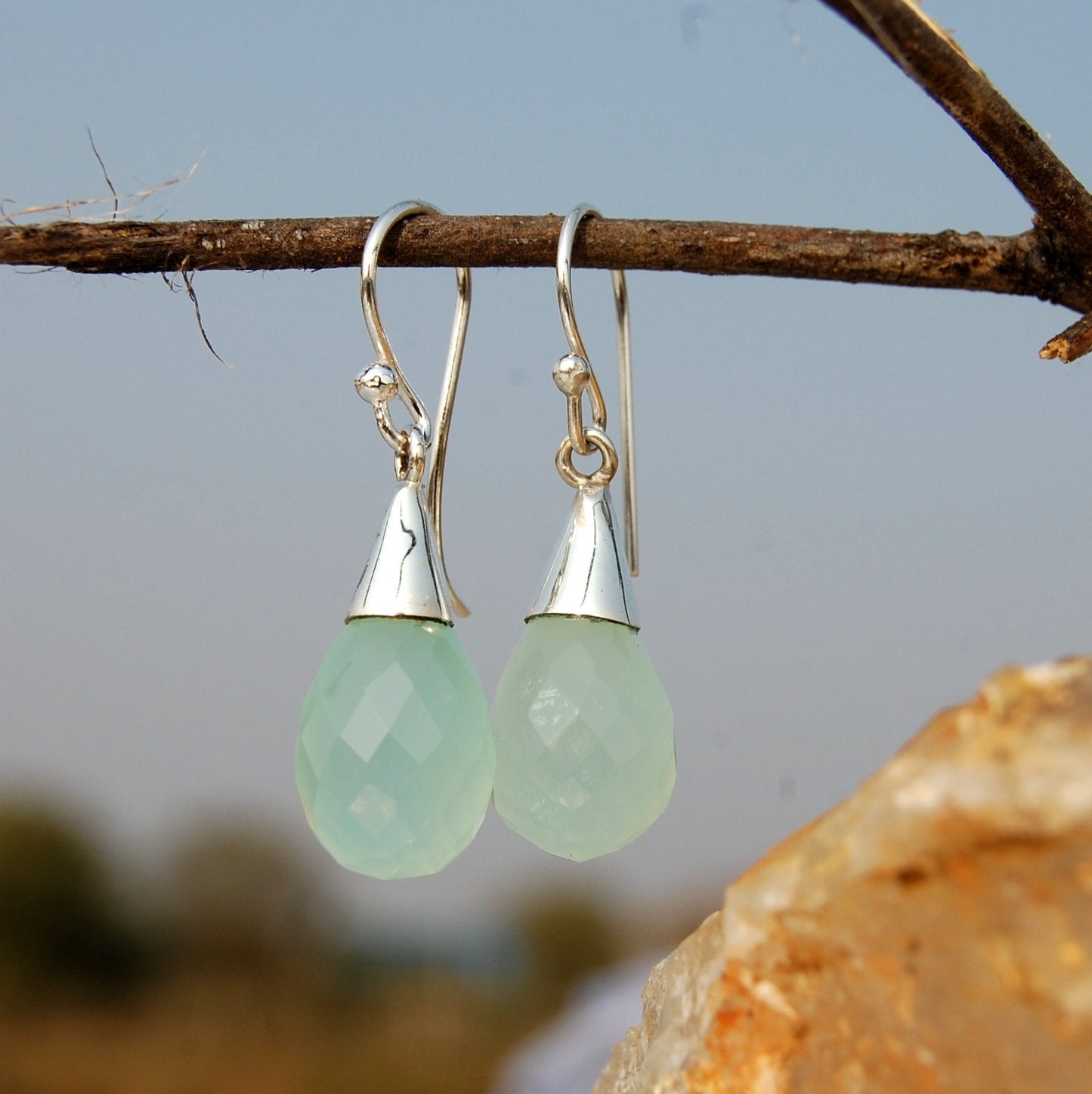Aqua Chalcedony Drop Earrings
