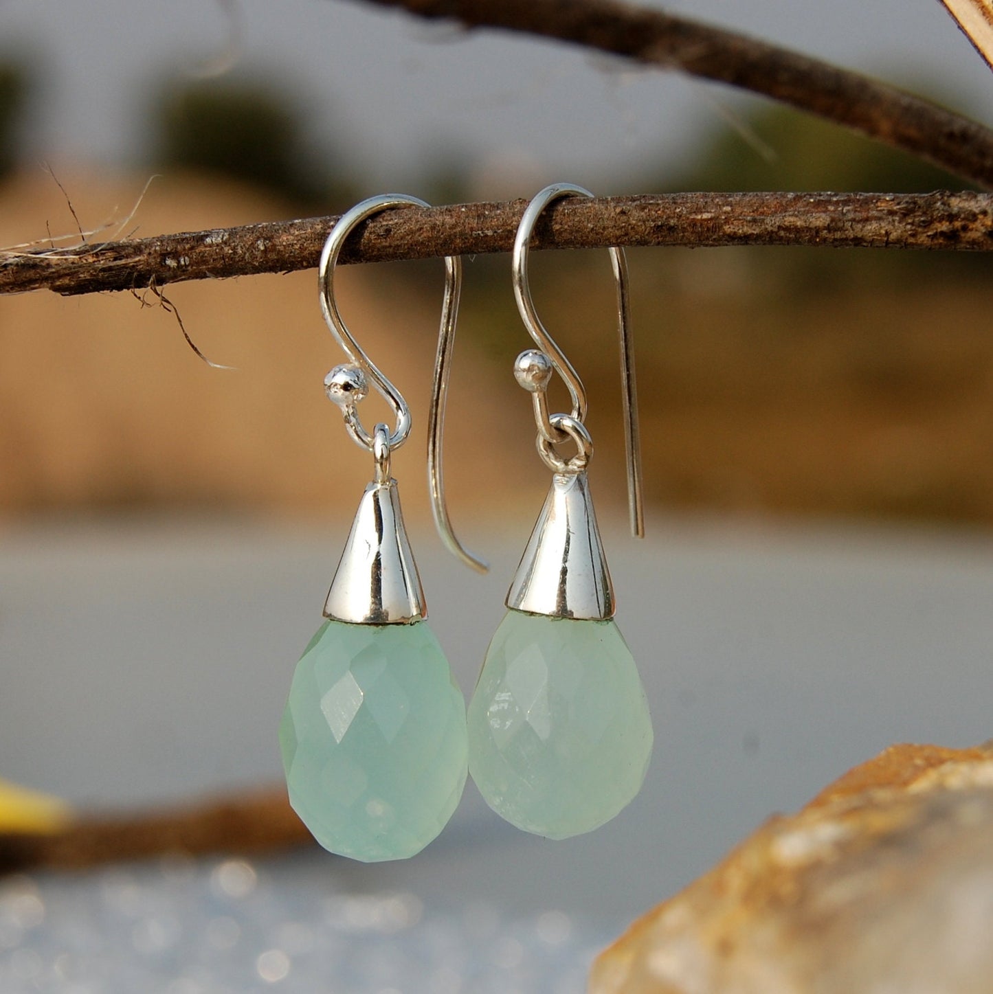 Aqua Chalcedony Drop Earrings