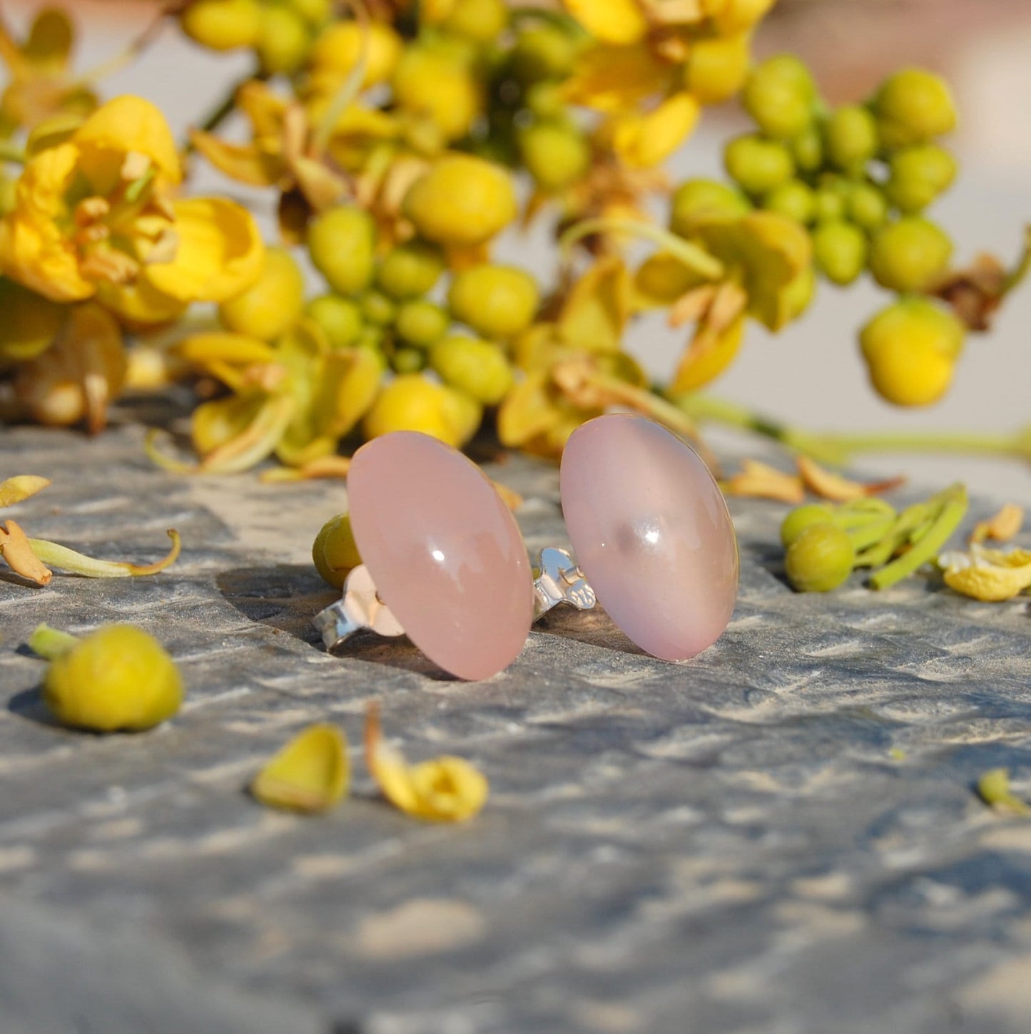 Pink Chalcedony Stud Earrings