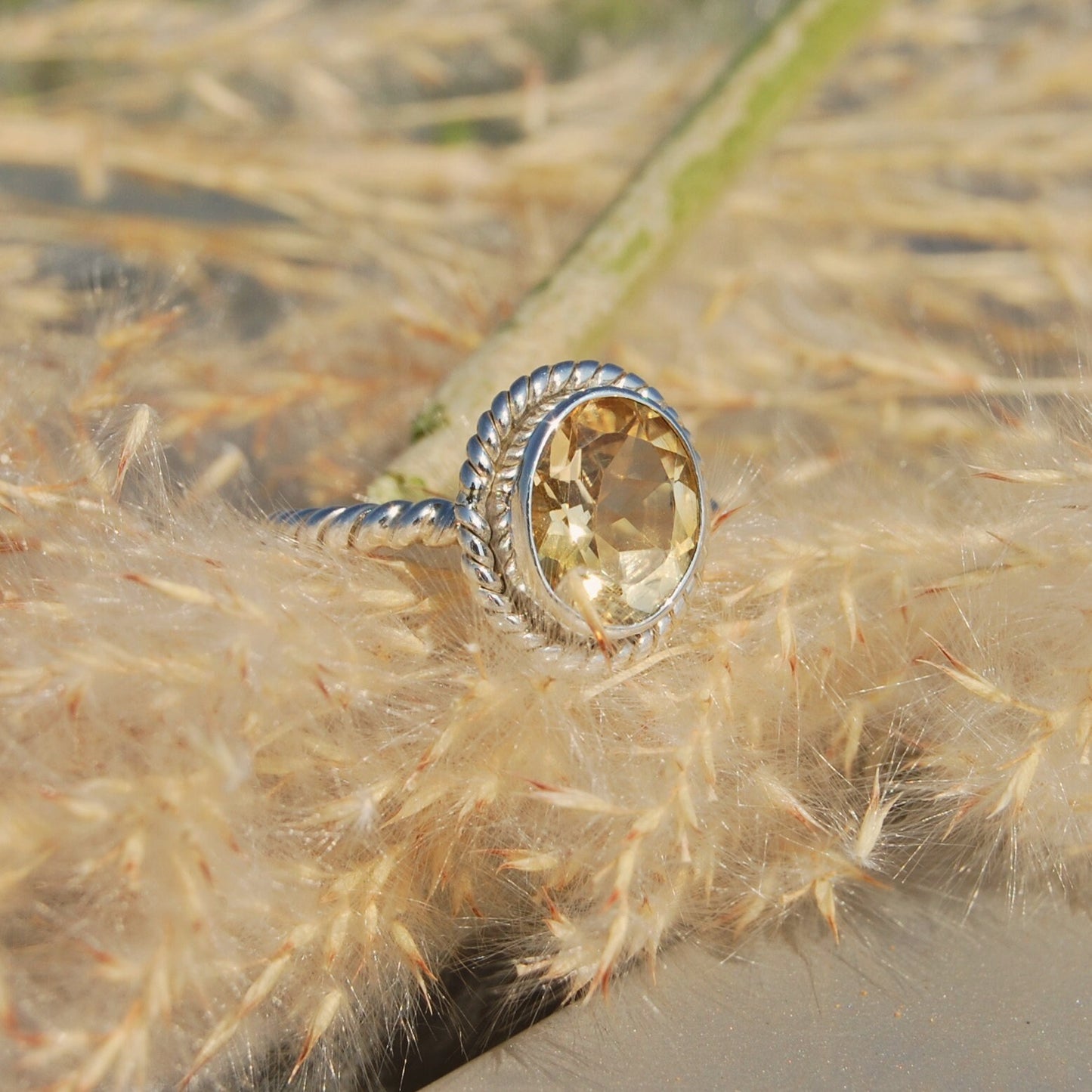 Citrine Twisted Wire Band Ring