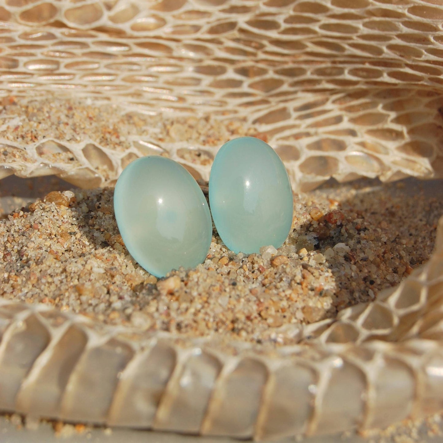 Aqua Chalcedony Stud Earrings