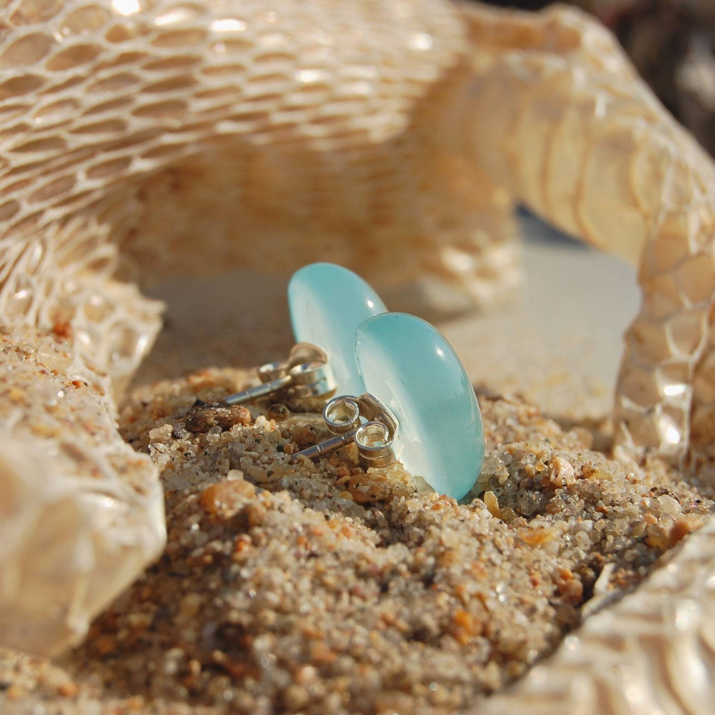 Aqua Chalcedony Stud Earrings