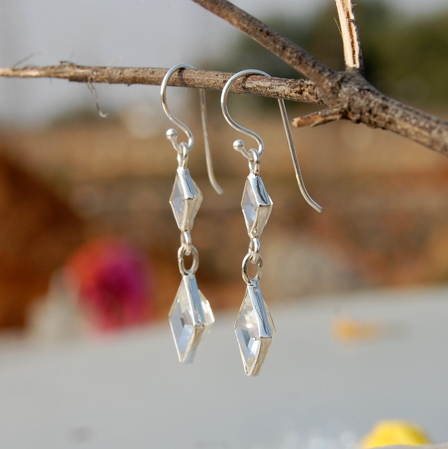 White Topaz Dangle Earrings