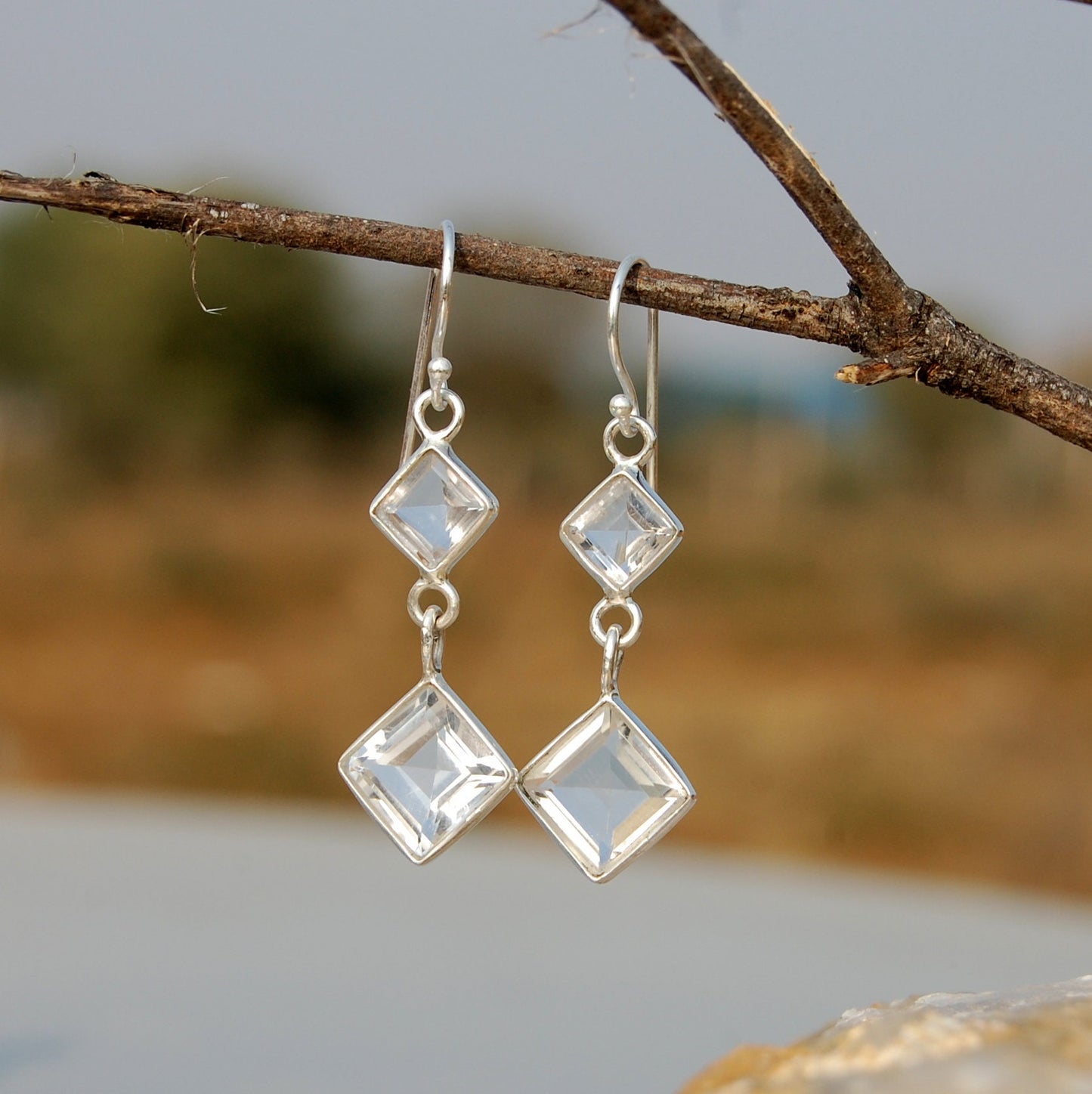 White Topaz Dangle Earrings