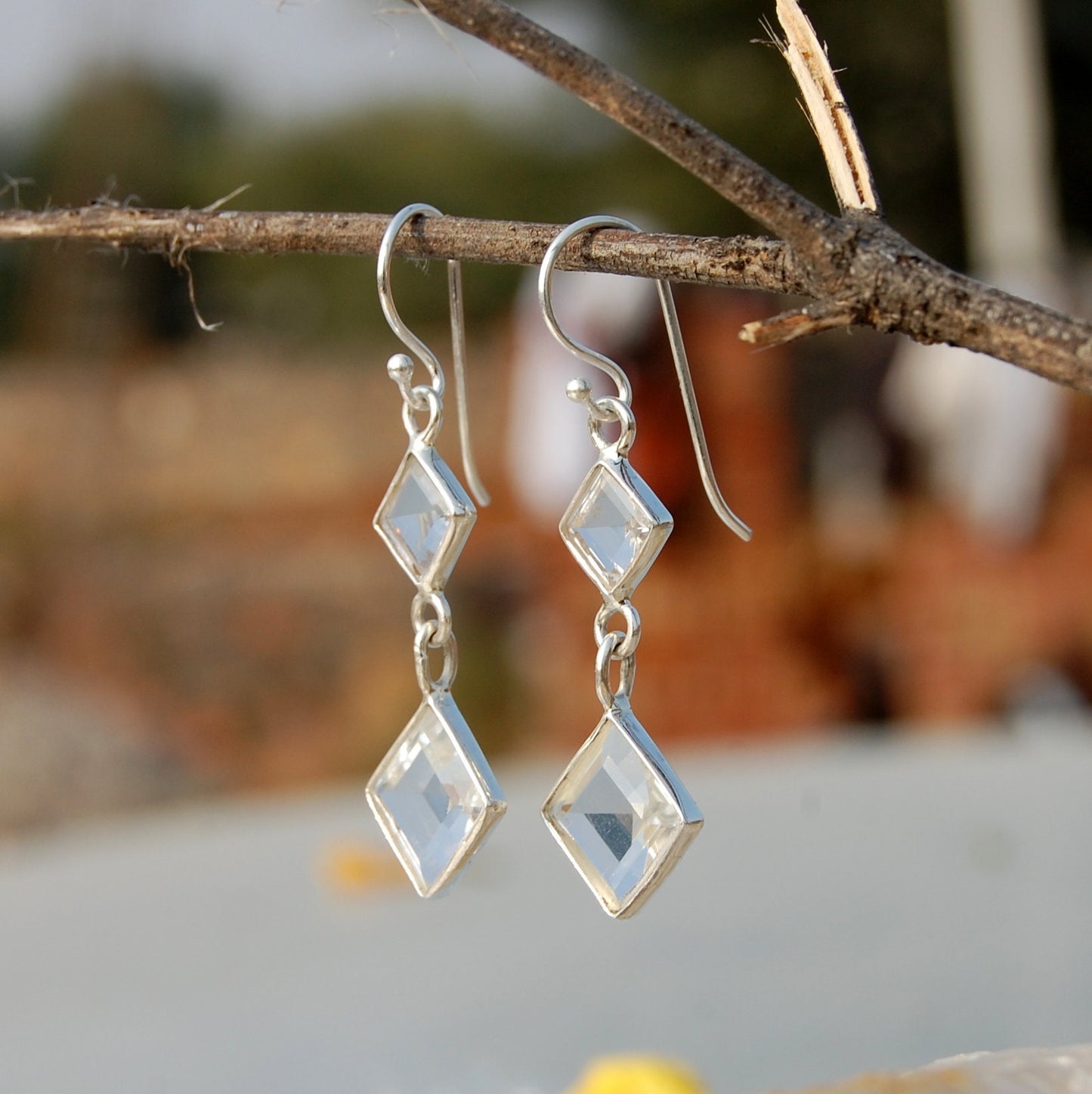 White Topaz Dangle Earrings