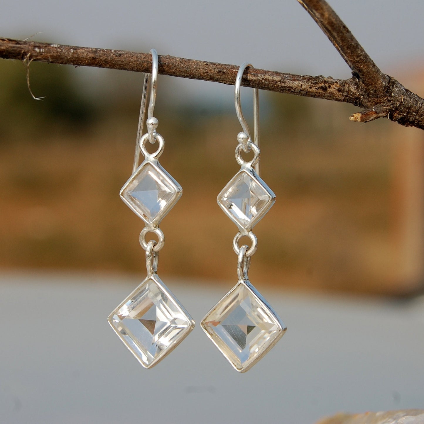 White Topaz Dangle Earrings