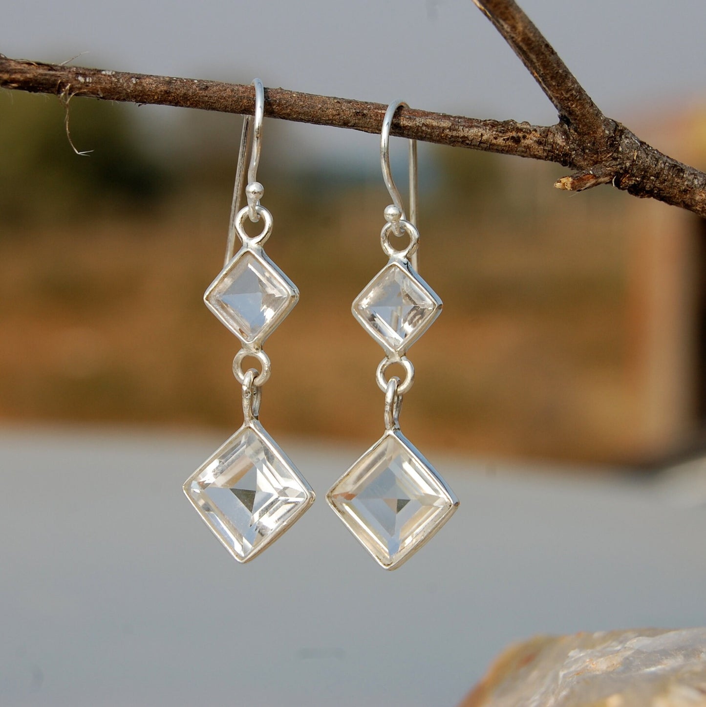 White Topaz Dangle Earrings