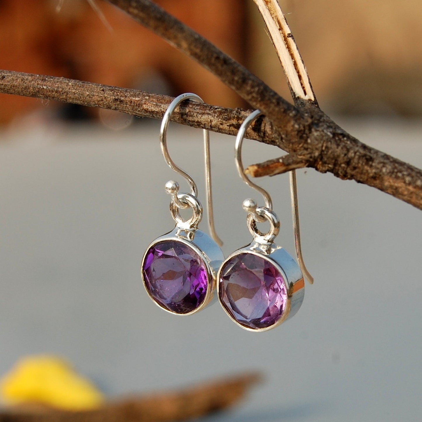 Amethyst Round Cut Earrings