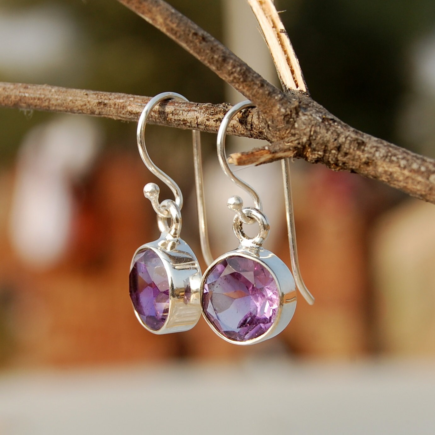 Amethyst Round Cut Earrings