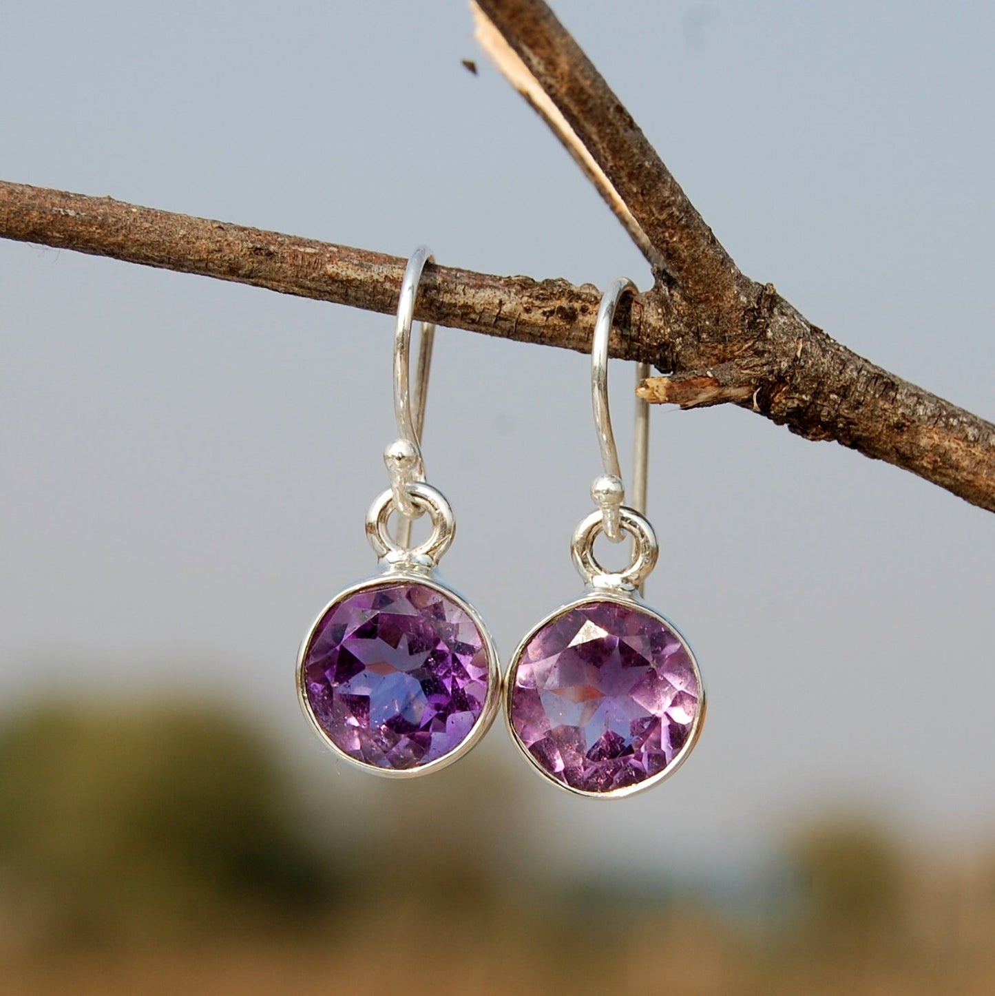 Amethyst Round Cut Earrings