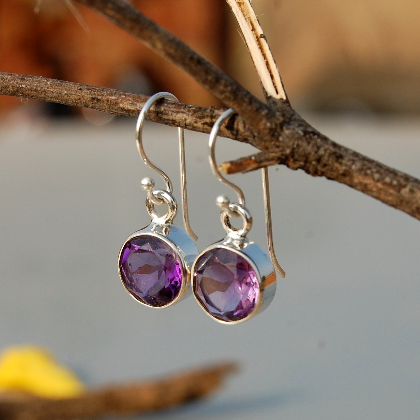 Amethyst Round Cut Earrings