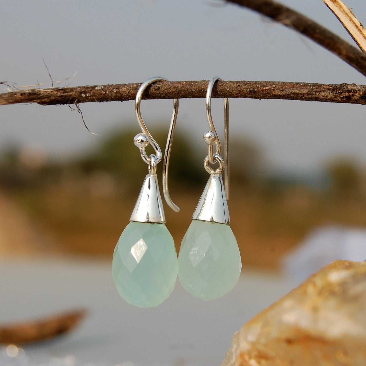 Aqua Chalcedony Drop Earrings