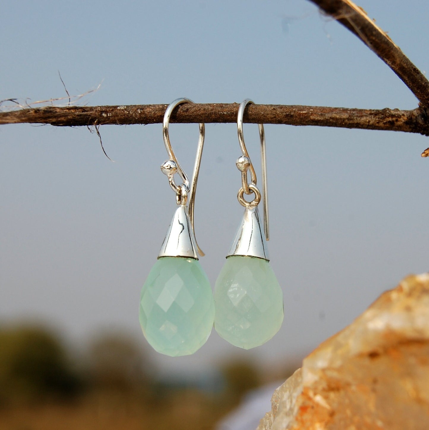 Aqua Chalcedony Drop Earrings