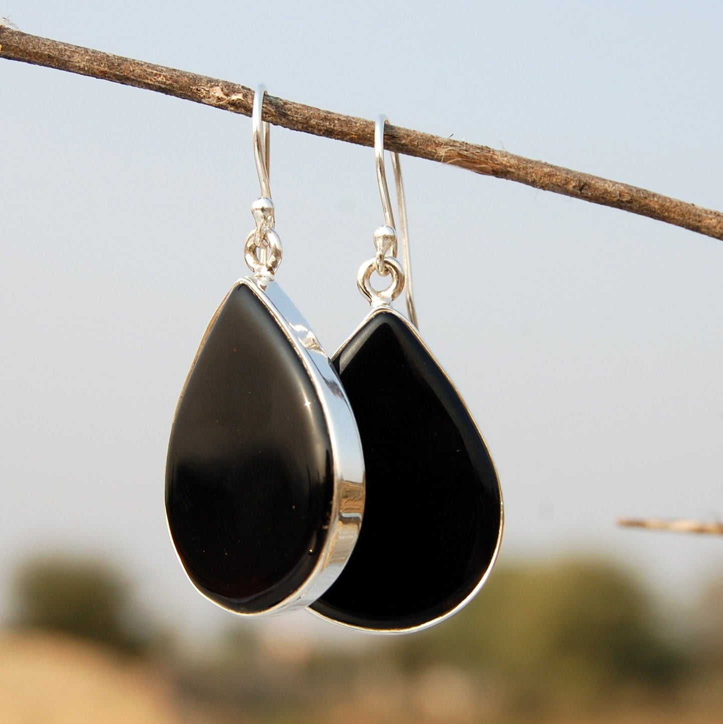 Black Onyx Pear Drop Earrings