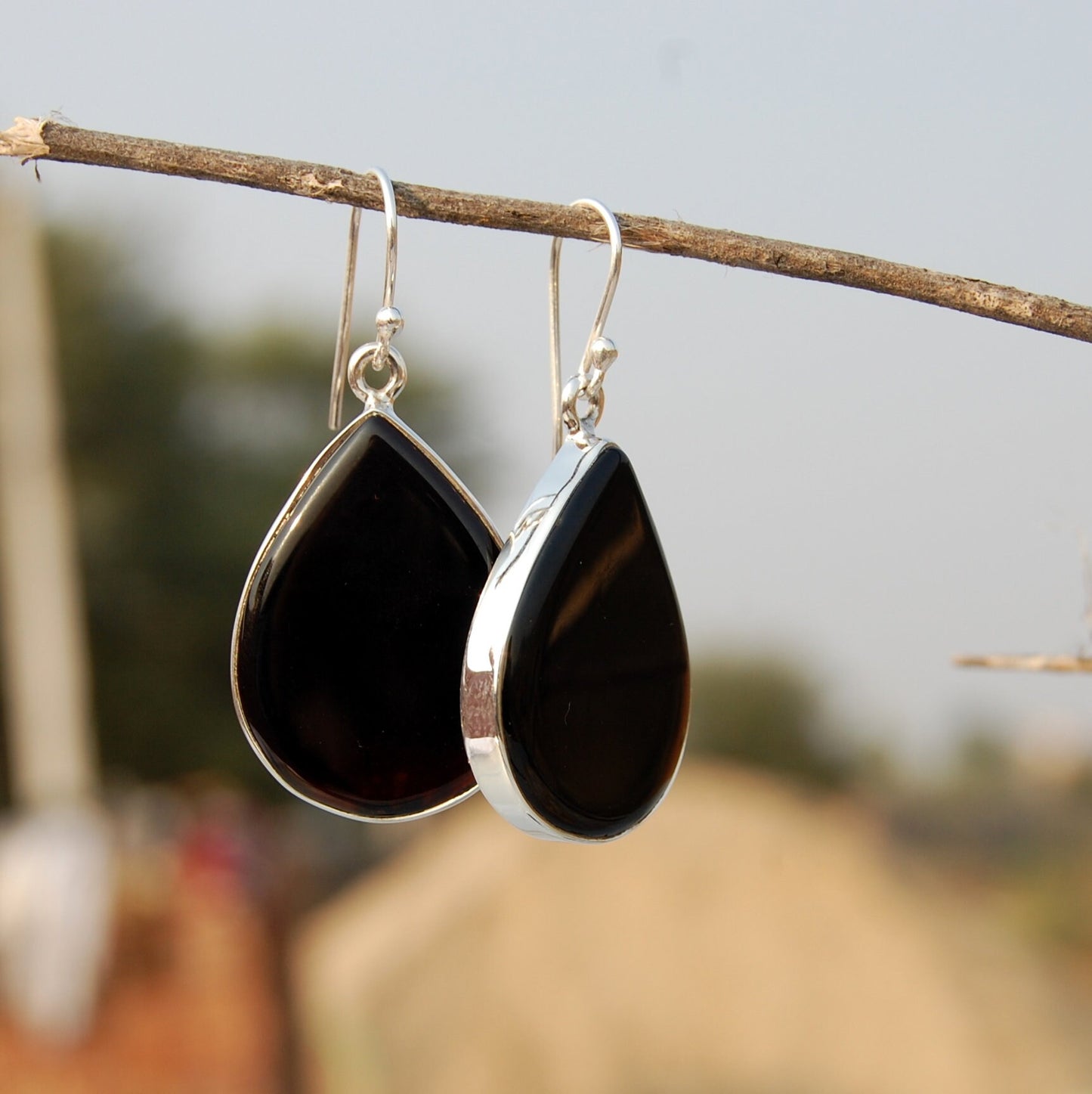 Black Onyx Pear Drop Earrings