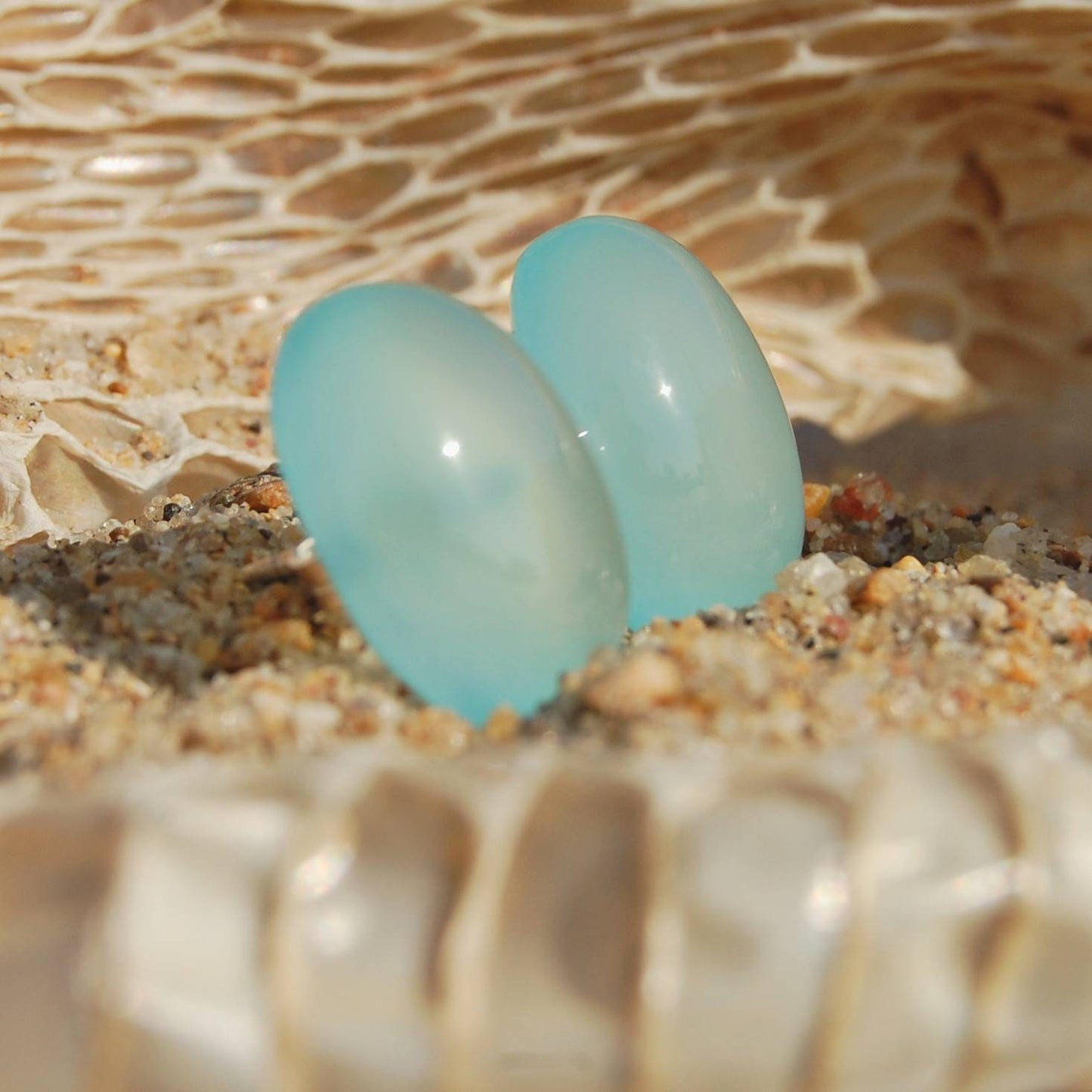 Aqua Chalcedony Stud Earrings