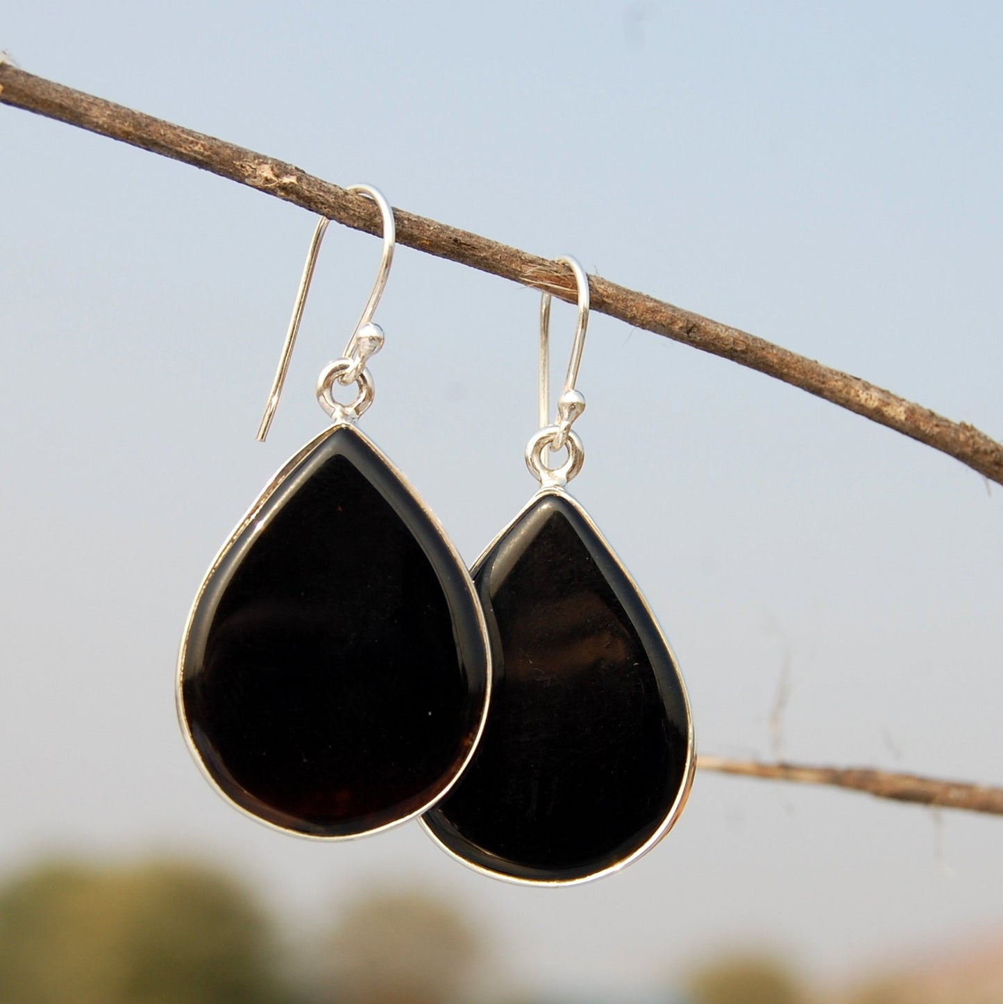 Black Onyx Pear Drop Earrings