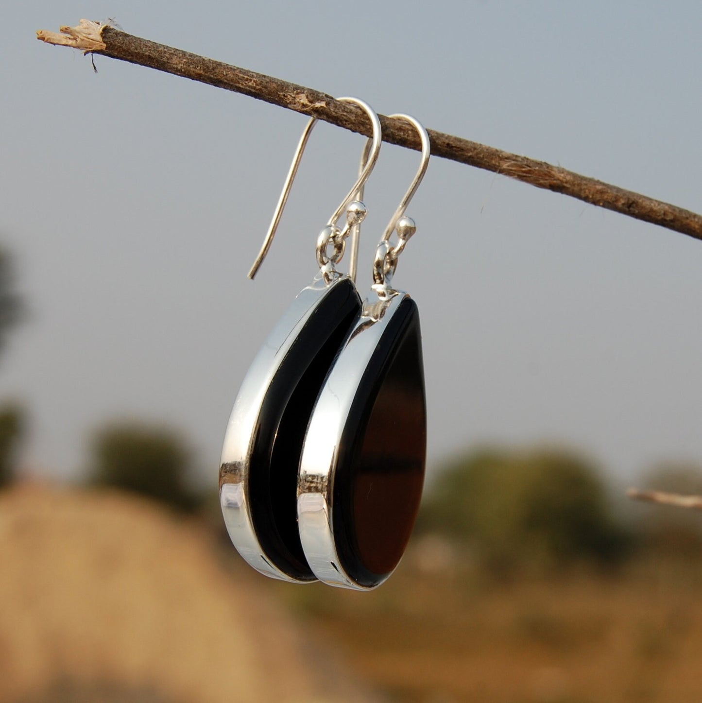 Black Onyx Pear Drop Earrings