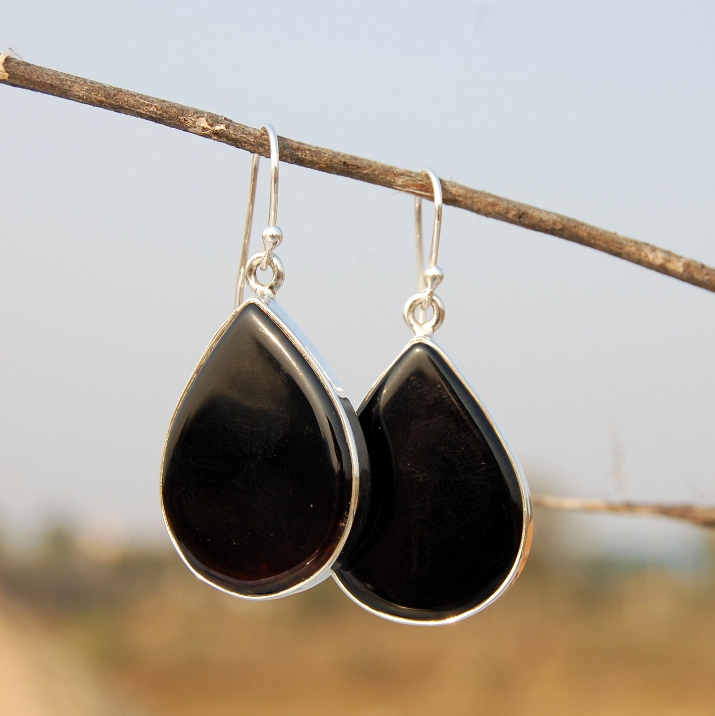Black Onyx Pear Drop Earrings