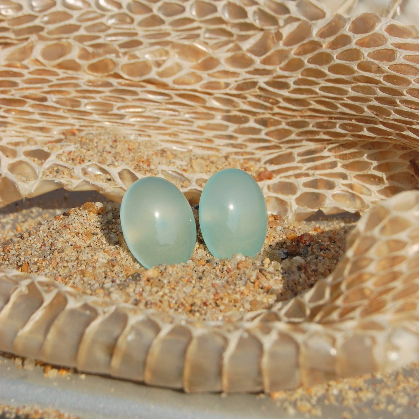 Aqua Chalcedony Stud Earrings