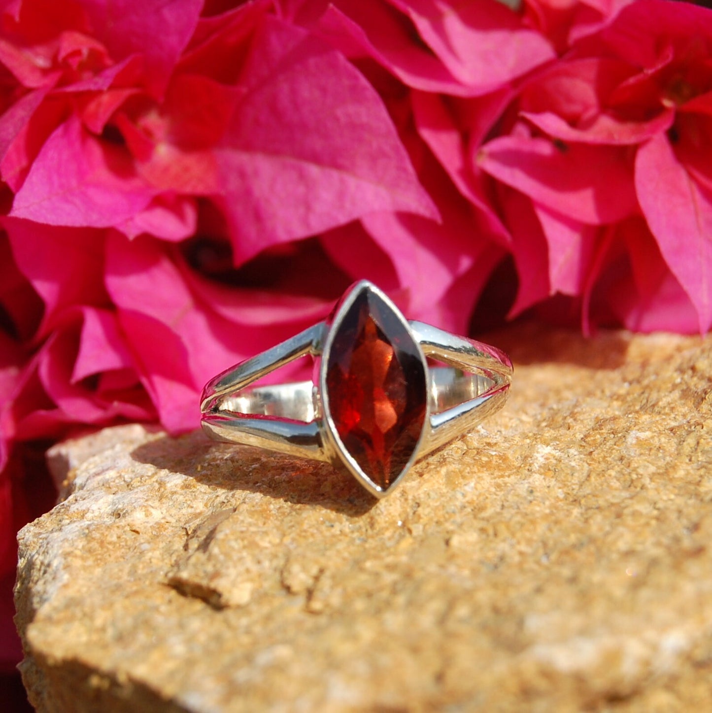 Red Garnet Marquise Cut Ring
