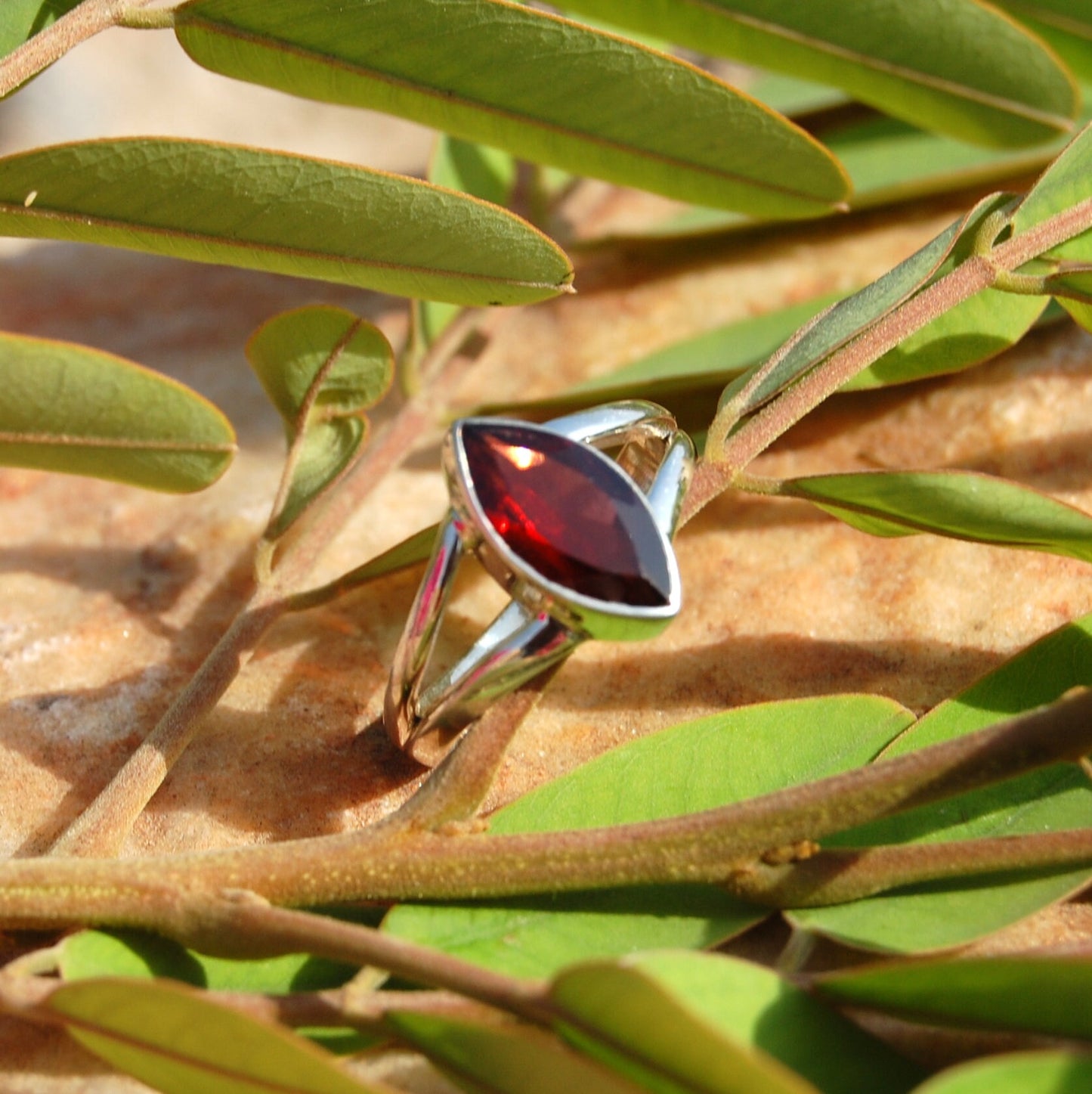 Red Garnet Marquise Cut Ring