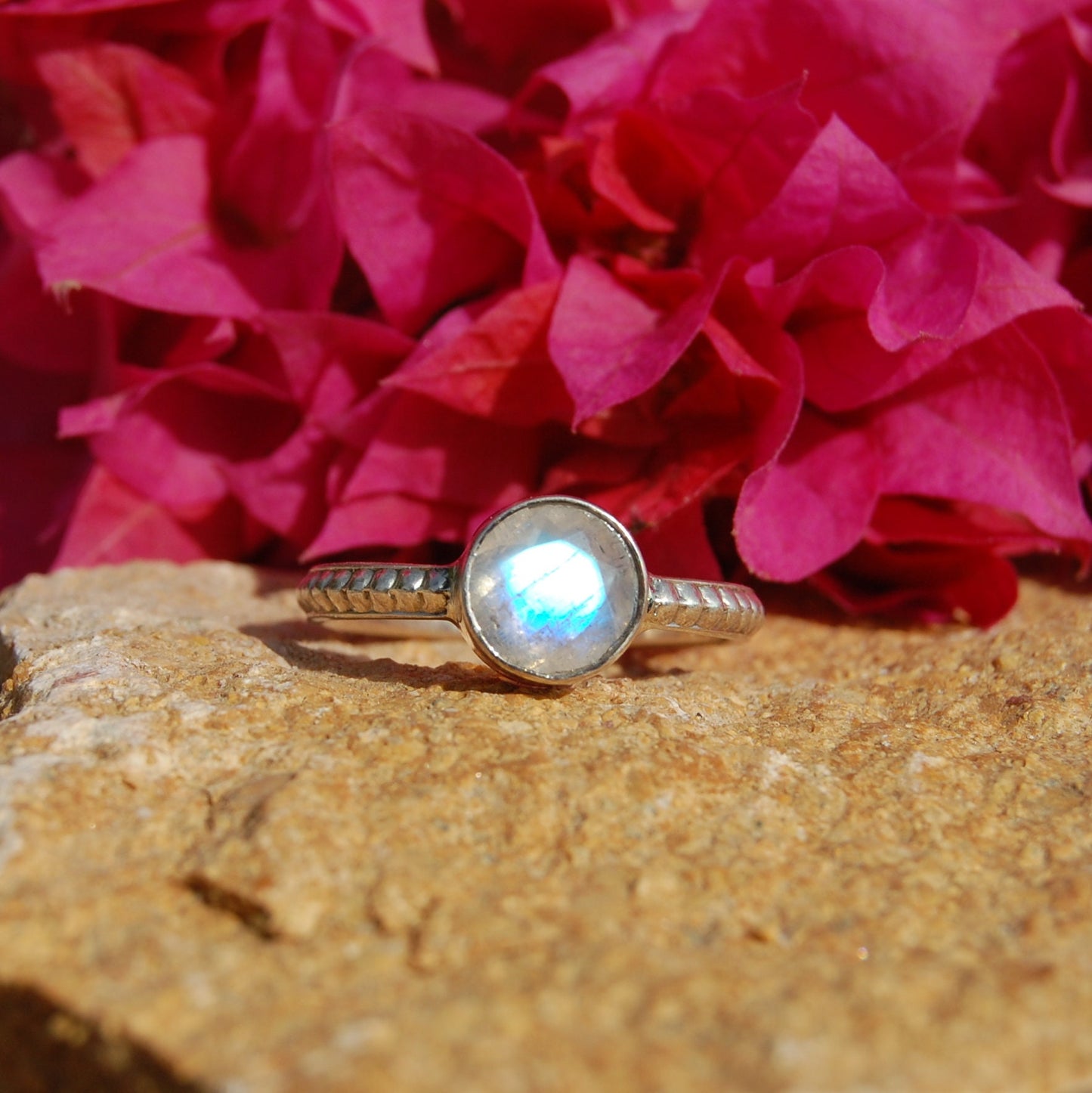 Rainbow Moonstone Dainty Ring