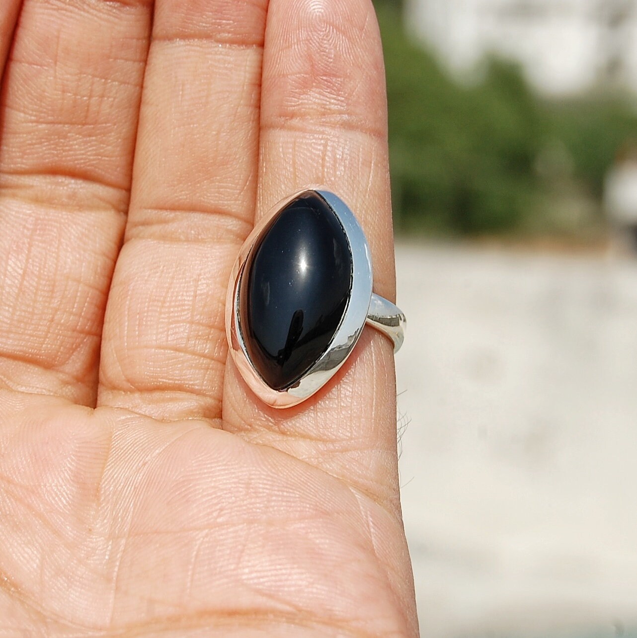 Black Onyx Marquise Ring