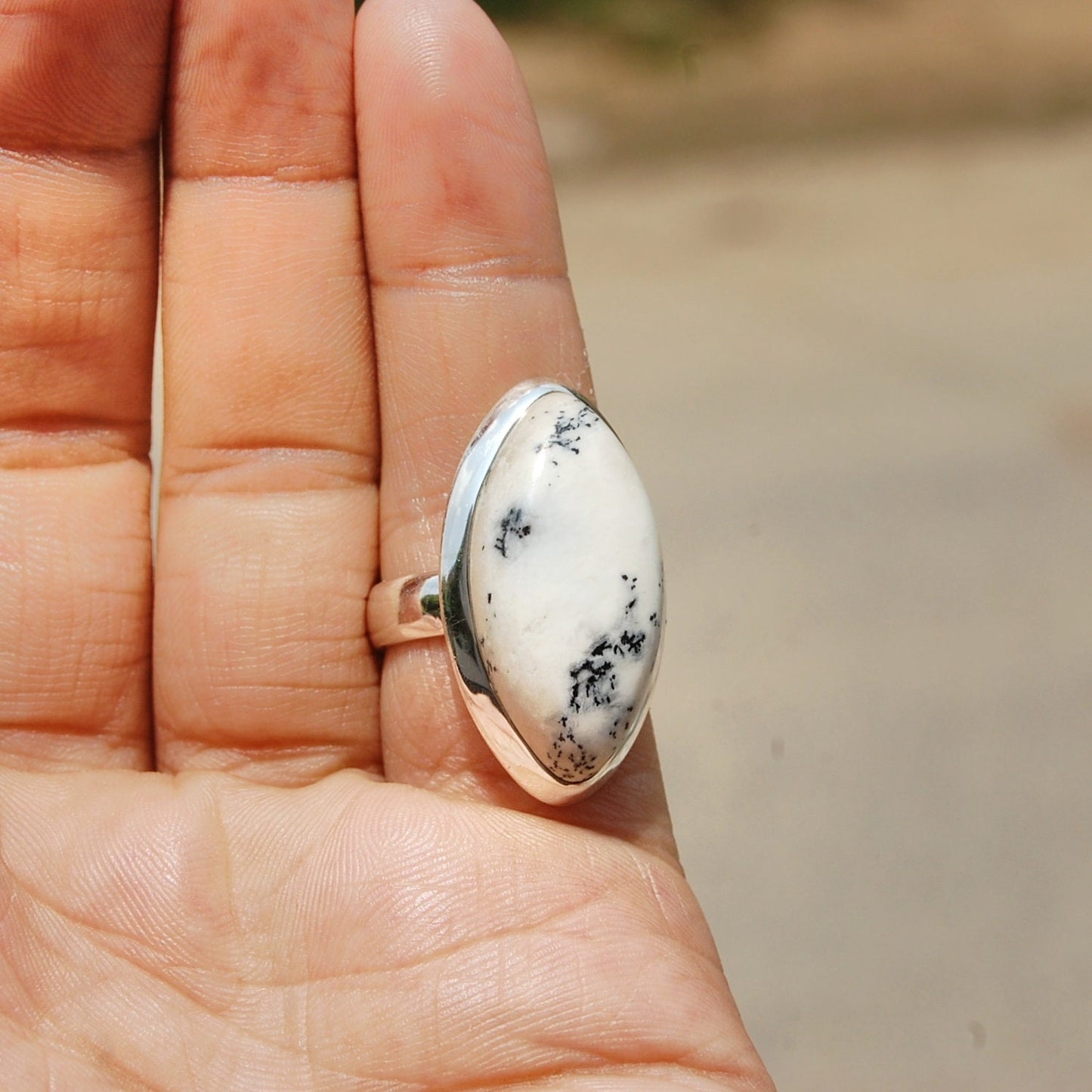 Dendritic Agate Marquise Statement Ring