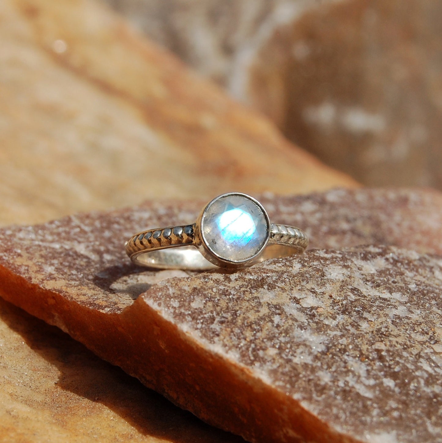 Rainbow Moonstone Dainty Ring