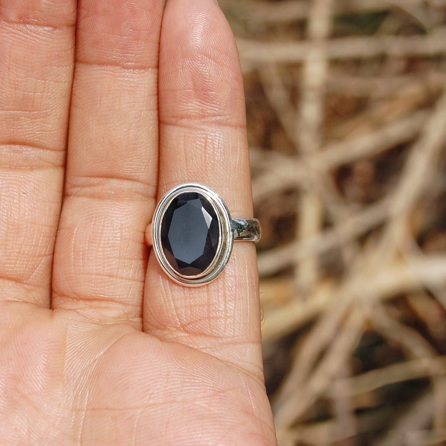Black Onyx Oval Cut Ring