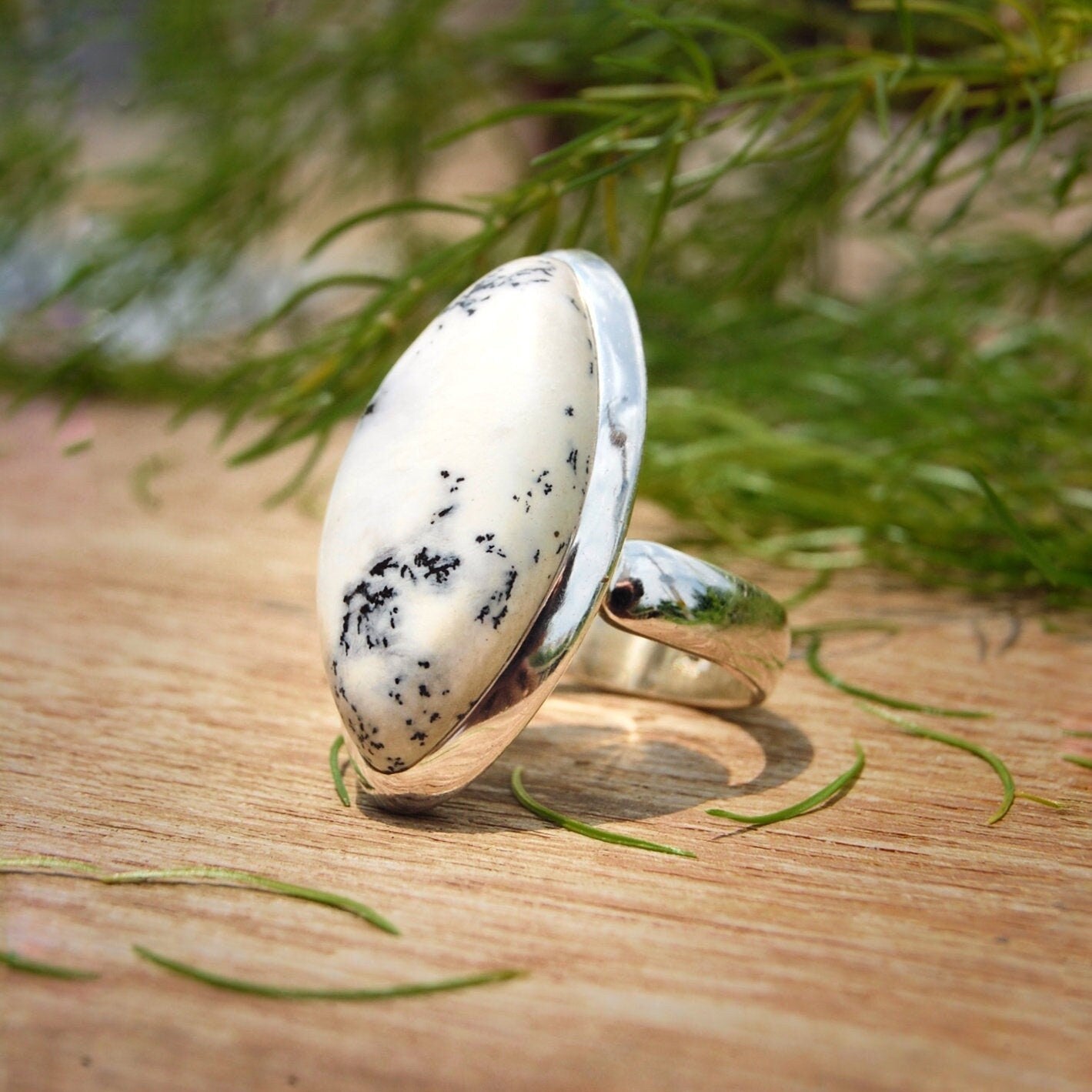 Dendritic Agate Marquise Statement Ring