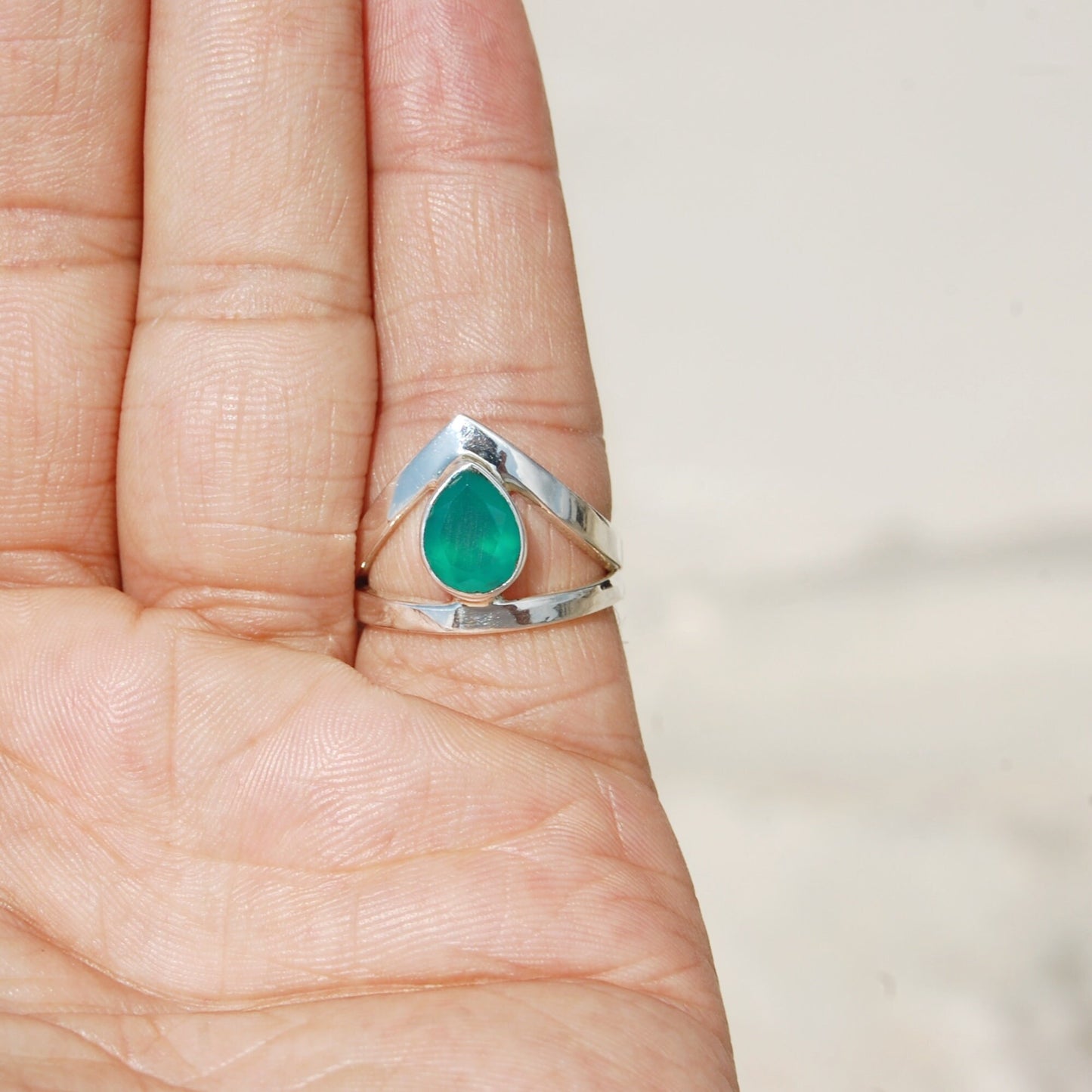 Green Onyx Crown Ring