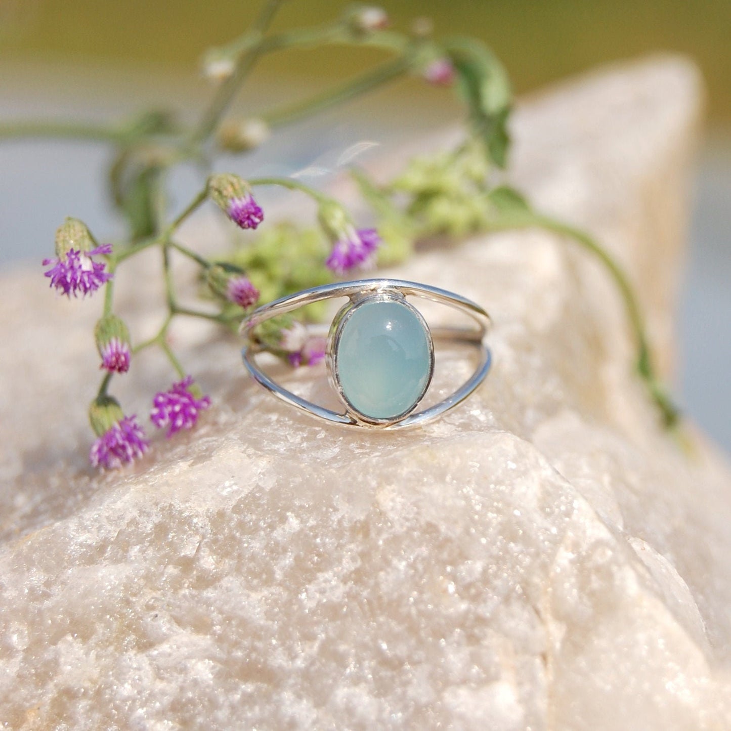 Aqua Chalcedony Ring