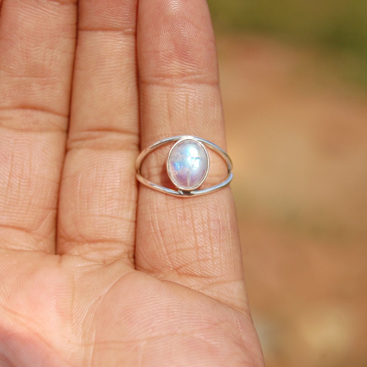 Rainbow Moonstone Oval Cab Ring