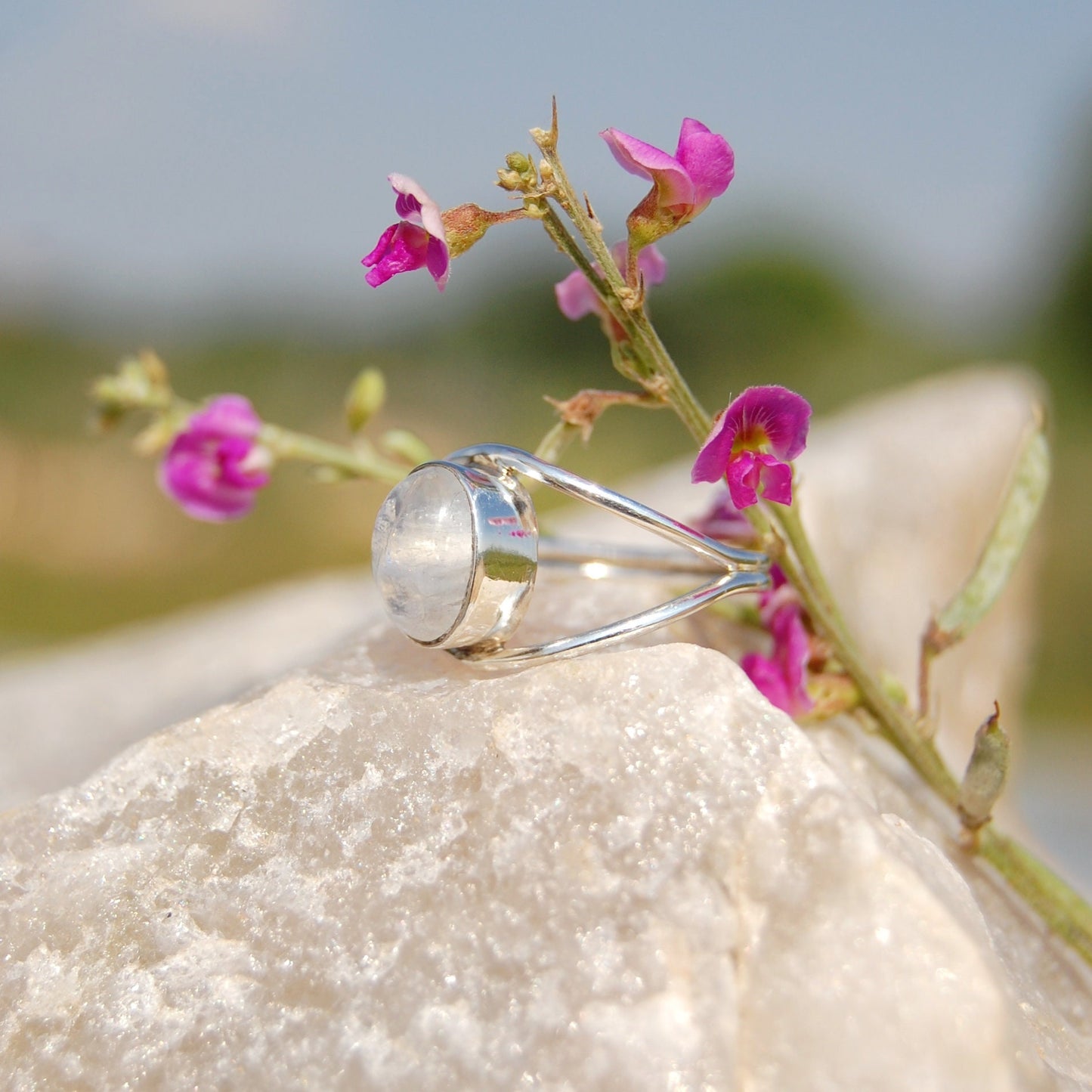Rainbow Moonstone Oval Cab Ring