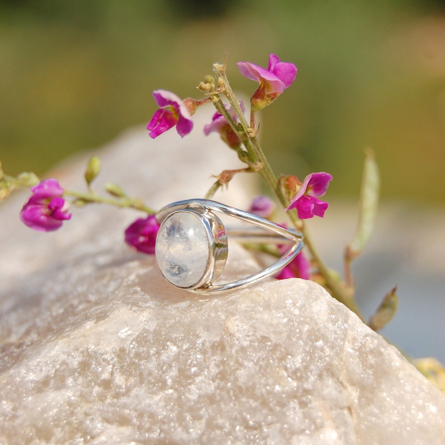 Rainbow Moonstone Oval Cab Ring