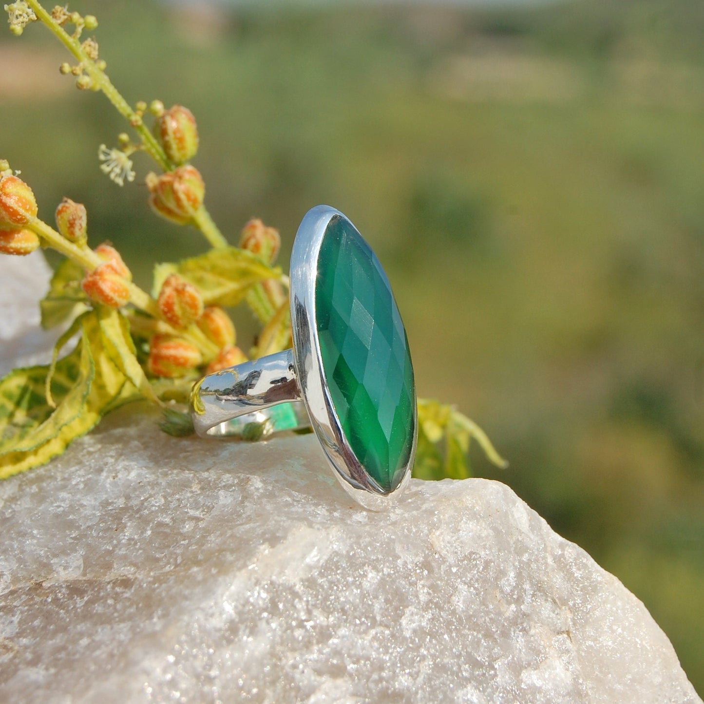 Green Onyx Marquise Ring