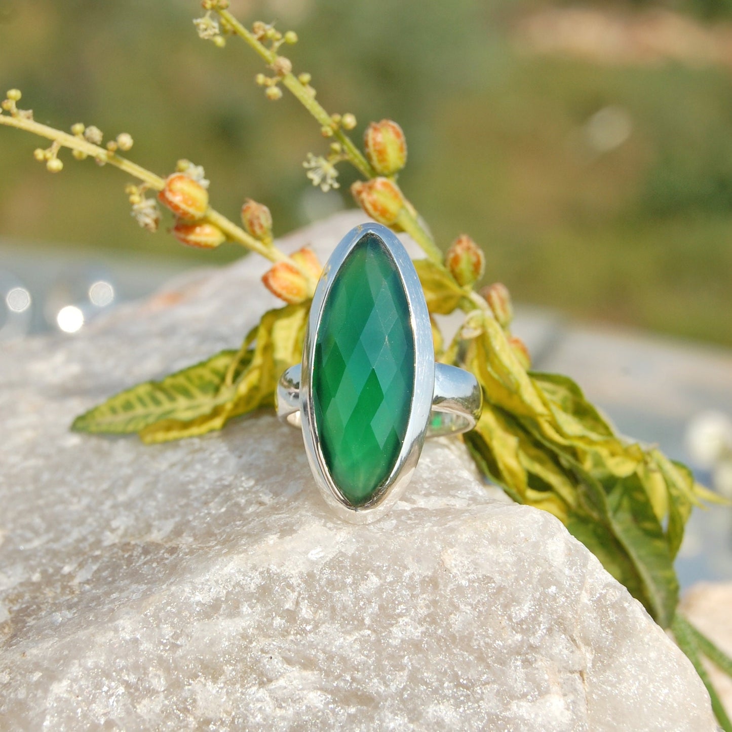 Green Onyx Marquise Ring