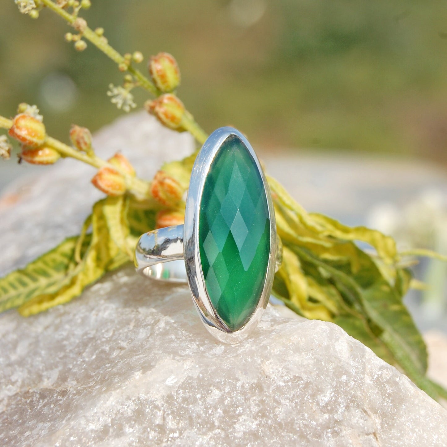 Green Onyx Marquise Ring