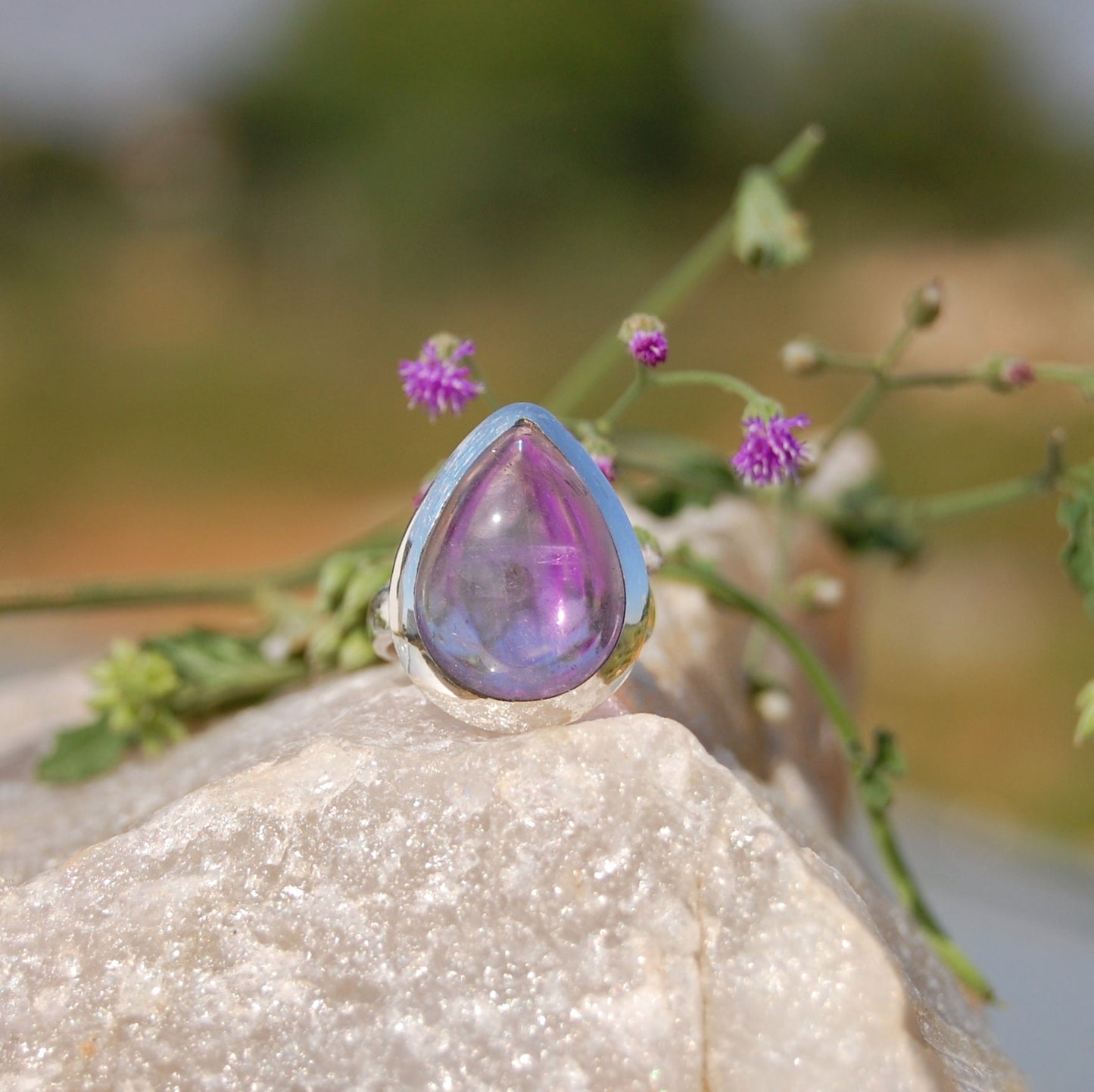 African Amethyst Pear Cab Ring