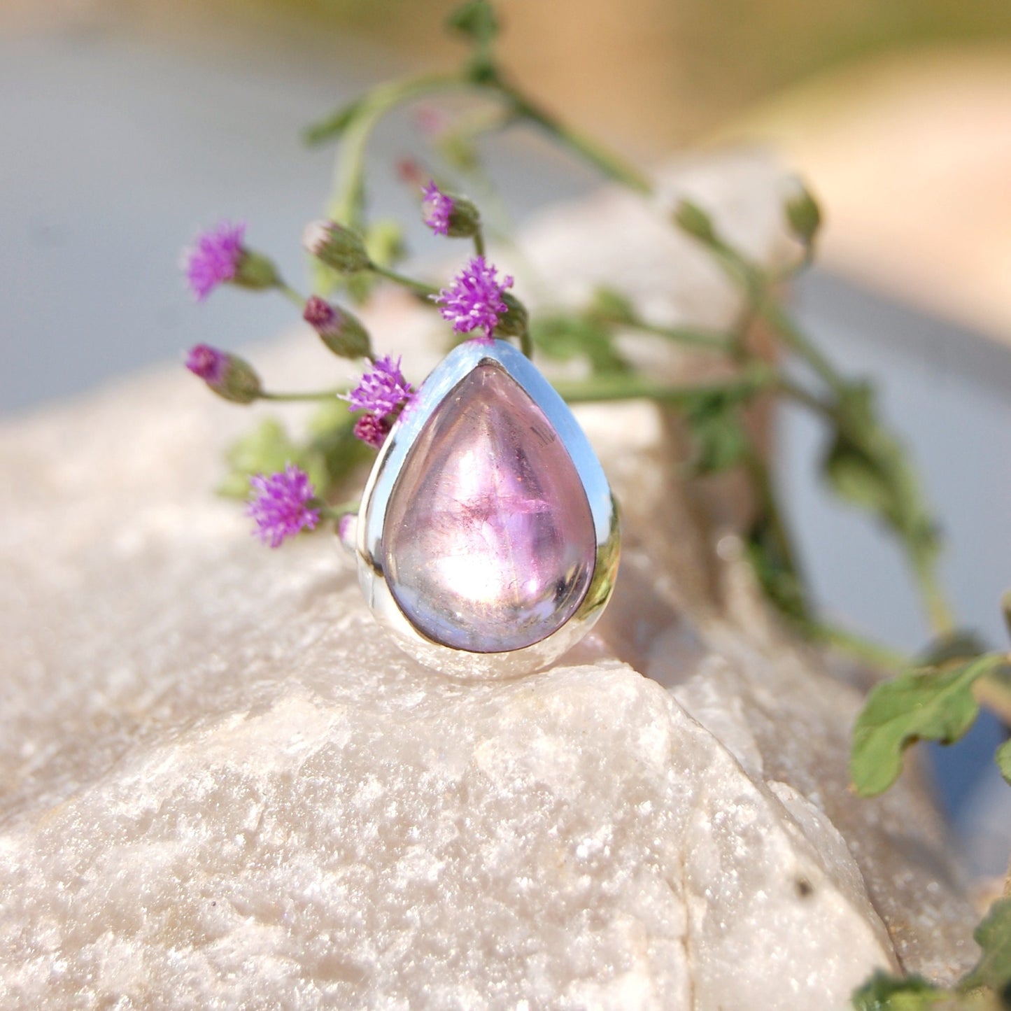 African Amethyst Pear Cab Ring