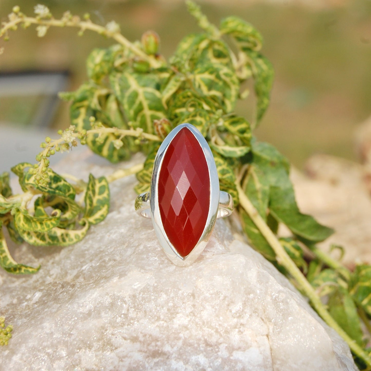 Red Onyx Marquise Statement Ring